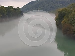 Isonzo river with fog