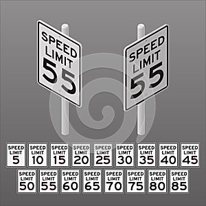 Isometry ilustration of road sign speed limit photo