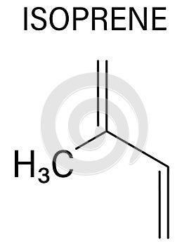 Isoprene, rubber, polyisoprene, building block, monomer. Skeletal formula.