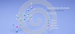 isosorbide dinitrate molecule, molecular structures, nitrates and nitrites, 3d model, Structural Chemical Formula and Atoms with photo
