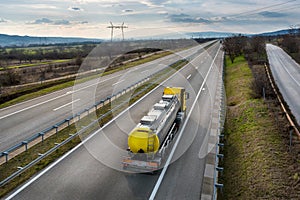 Isothermal Tank truck driving on highwa