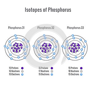 Isotopes of Phosphorus atom vector illustration photo