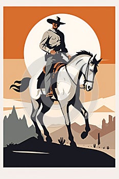 Isotype Icon Illustration Of Cowboy On A Horse In The Desert