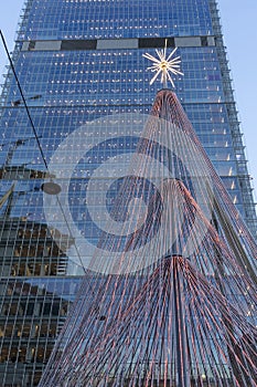 Isozaki tower and Christmas tree at Citylife, Milan