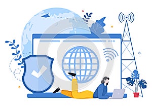 ISP or Internet Service Provider Illustration with Keywords and Icons for Intranet Access, Secure Network Connection and Privacy
