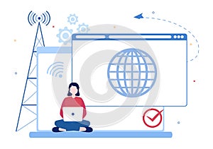 ISP or Internet Service Provider Illustration with Keywords and Icons for Intranet Access, Secure Network Connection and Privacy