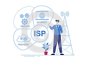 ISP or Internet Service Provider Illustration with Keywords and Icons for Intranet Access, Secure Network Connection and Privacy