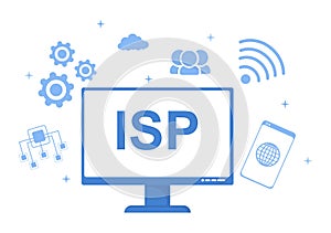 ISP or Internet Service Provider Illustration with Keywords and Icons for Intranet Access, Secure Network Connection and Privacy