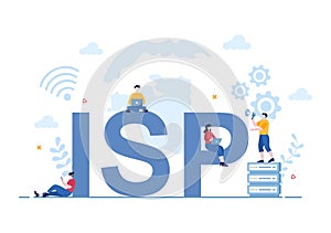 ISP or Internet Service Provider Illustration with Keywords and Icons for Intranet Access, Secure Network Connection and Privacy