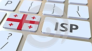 ISP or Internet Service Provider text and flag of Georgia on the computer keyboard. National web access service related