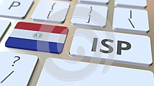 ISP or Internet Service Provider text and flag of Paraguay on the computer keyboard. National web access service related