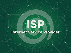 Isp internet service provider white text illustration with green constellation map as background