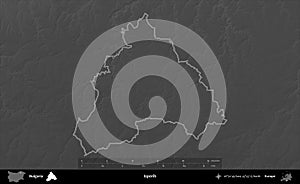 Isperih outlined, Bulgaria. Grayscale