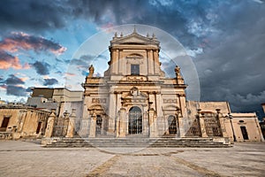 Ispica Sicily Italy. Church of Santa Maria Maggiore and loggiato del Sinatra photo