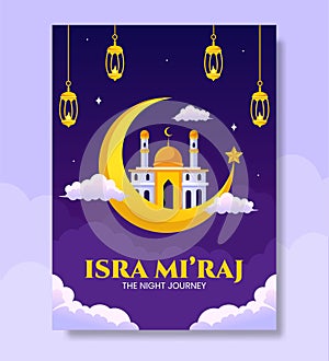 Isra Mi\'raj Poster Cartoon Hand Drawn Templates Background Illustration