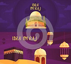 Isra Miraj banner in flat design