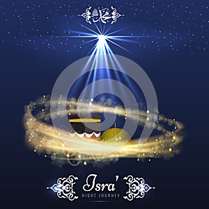 Isra and Miraj holy nights in Islamic religion. Vector Background