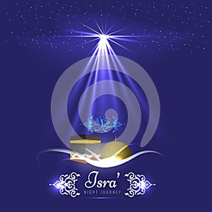 Isra and Miraj holy nights in Islamic religion. Vector Background