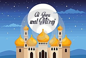 isra miraj lettering and mosque