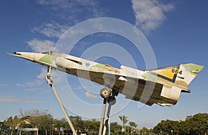 Israel Air Force Kfir C2 fighter jet on a traffic circle in Beer Sheva