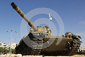 Israel Defense Forces Merkava tank in a memory of fallen officer from Golani brigade in Beer Sheva