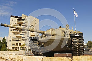 Israel Defense Forces Merkava tank in a memory of fallen officer from Golani brigade in Beer Sheva