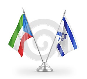 Israel and Equatorial Guinea table flags isolated on white 3D rendering