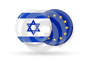 Israel and EU circle flags. 3d icon. European Union and Israeli national symbols. Vector