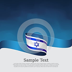 Israel flag background. Color wavy ribbons of the flag of israel on a white blue background. State israeli patriotic flyer, banner
