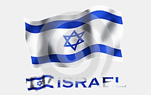 Israel flag illustration with Israel text and black space