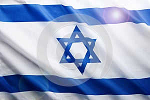Israel flag Independence Day of Israel Israel flag beautifully waving wave with star of David over white wooden background Israel