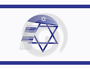 Israel flag with kippah and tallit. Israel flag with jewish elements