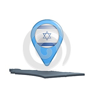 Israel flag map pin on white