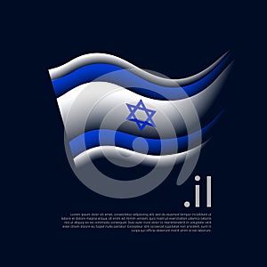 Israel flag. Stripes colors of the israeli flag on a dark background. Vector stylized design national poster with at domain, place