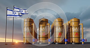 Israel gas reserve, Israel Gas storage reservoir, Natural gas tank Israel with flag Israel, sanction on gas, 3D work and 3D image