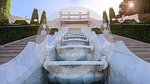 Israel, Haifa Bahai Gardens fountains and city outlooks near German Colony