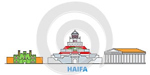 Israel, Haifa line cityscape, flat vector. Travel city landmark, oultine illustration, line world icons