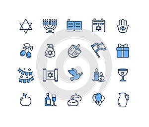 Israel Hanukkah Sign Color Thin Line Icon Set. Vector