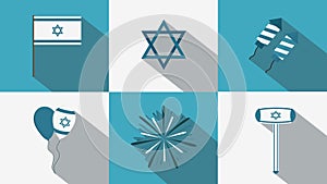 Israel Independence Day holiday flat design animation icon set with traditional symbols