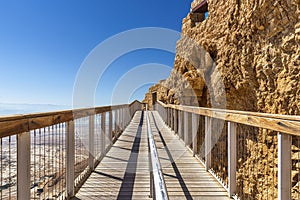 Israel-Jerusalem 11-05-2019 View of the bridge as a starting route after the cable car, from the Massada mountain.