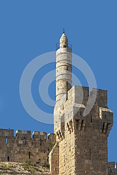 Israel-Jerusalem 12-05-2019 Close-up of the round tower adjacent to the city wall in the center of Jerusalem.