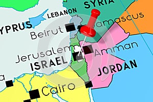 Israel, Jerusalem - capital city, pinned on political map