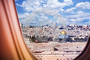 Israel Jerusalem city view from plane window