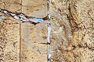 Israel, Jerusalem. Western Wall with prayer notes. Jerusalem Western Wall as it is known in the West as the Wailing Wall or Kotel