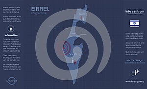 Israel map, separate regions with names, infographics blue flat design