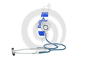 Israel map with stethoscope, national health care concept, 3D re