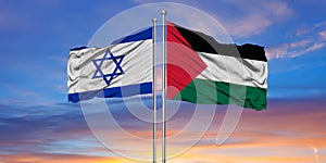 Israel and Palestine flags. Waving flag design. Israel Palestine flag, picture, wallpaper. Israel vs Palestine