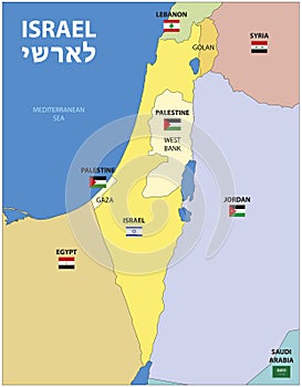 Israel and Palestine map, middle east