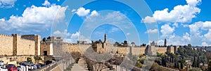 Israel, Panoramic skyline view of Jerusalem Old City in historic center with Tower of David in the background