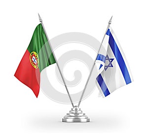 Israel and Portugal table flags isolated on white 3D rendering